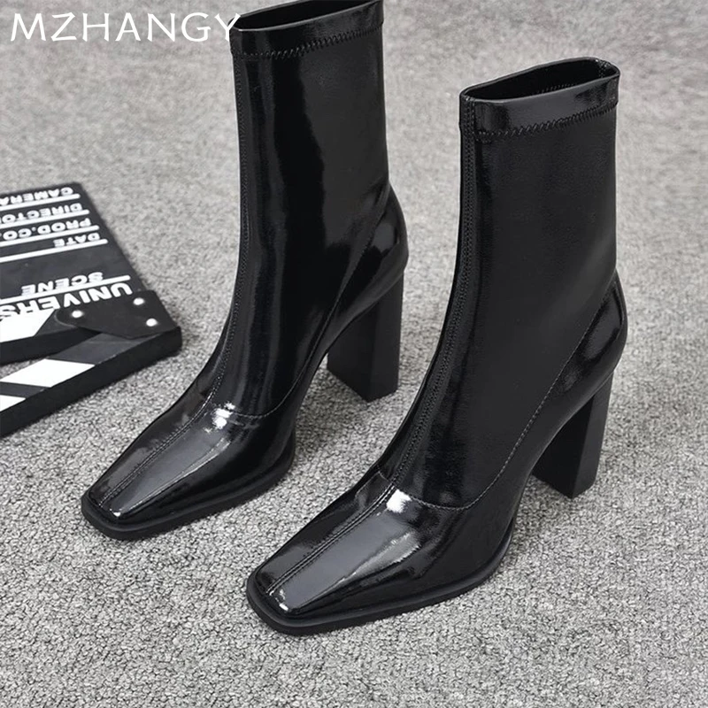 Женские зимние ботильоны кожаные ботинки на высоком каблуке модная пикантная