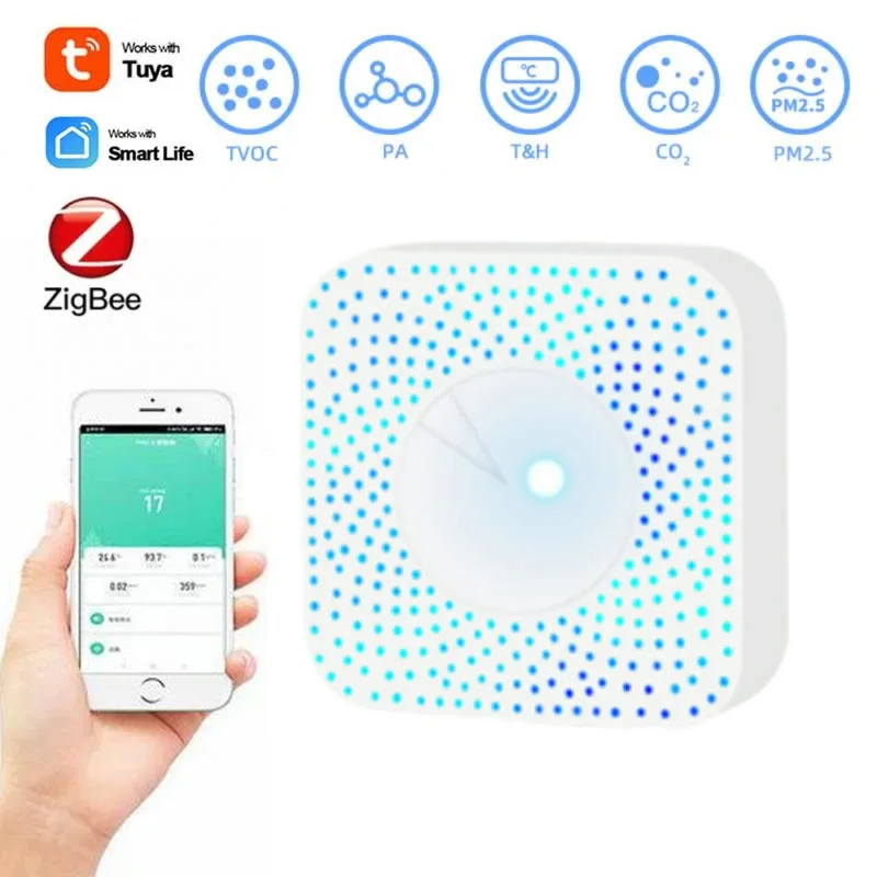 

Tuya Smart Co2 Sensor 6 In 1 Air Housekeeper Zigbee Air Quality Sensor PM2.5 Formaldehyde Temperature Humidity Alarm Detector