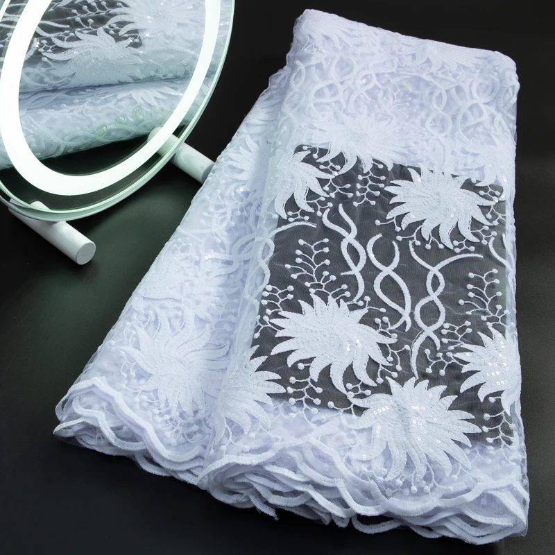

French Embroidered Tulle Lace Fabric 2023 High Quality African Nigerain Mesh Lace Sequins Fabric For Women Party Dresses A3332