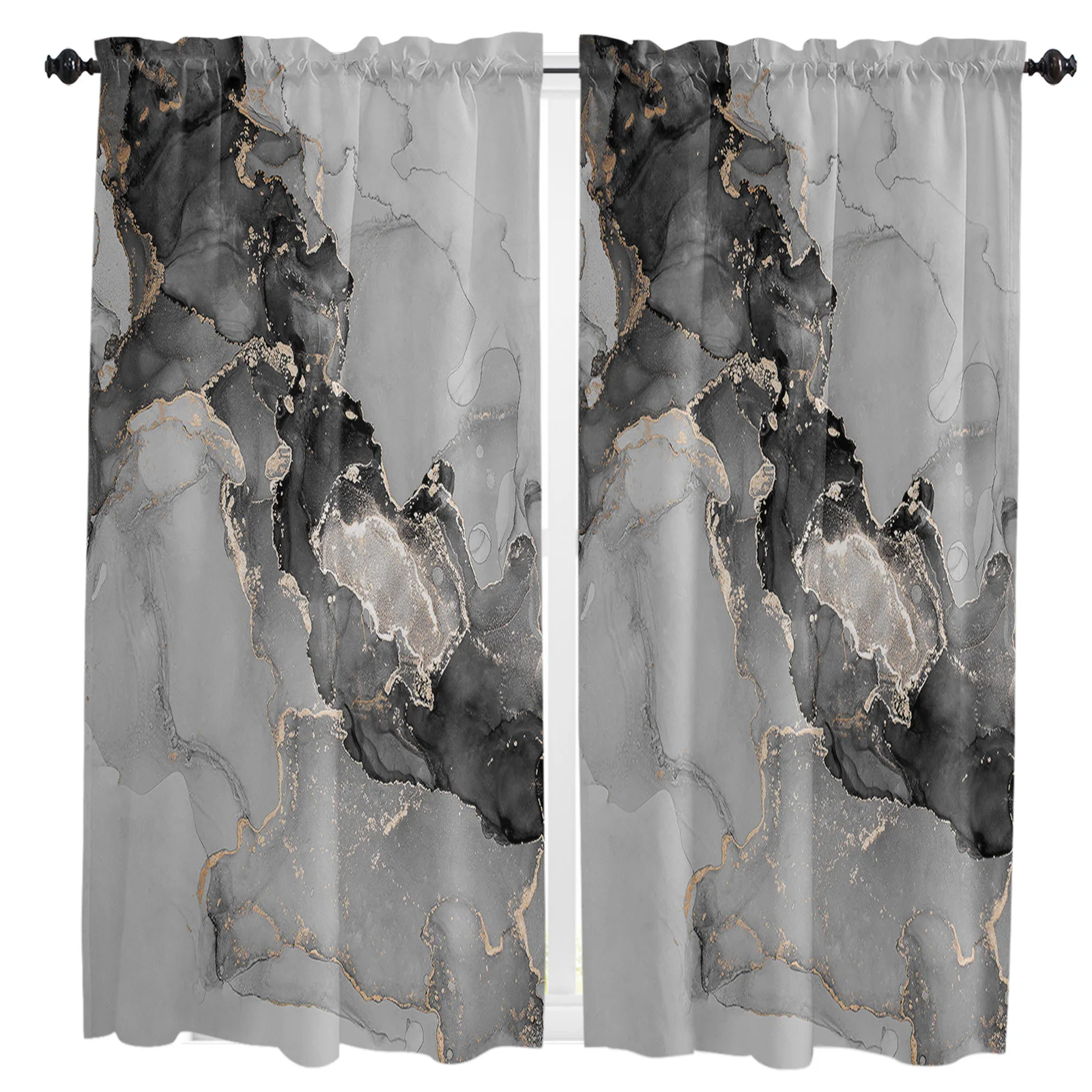 

Marble Phnom Penh Ink Small Curtain Rod Pocket Short Curtains Half Drapes Partition Cabinet Door Window Curtains Home Decor