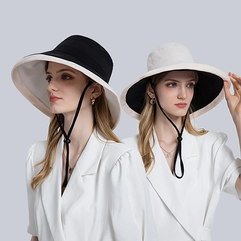 

Ladies Double-sided Wearable Foldable Large Brim Sun Hat With Straps Women Adjustable Casual Vantage Simple Outdoor Caps