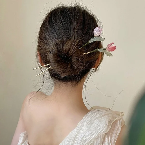Vintage Chinese Style Hairpins Hair Stick for Women Metal Glaze Hair Fork Flower Plant Hair Chopsticks Jewelry Hair Clip