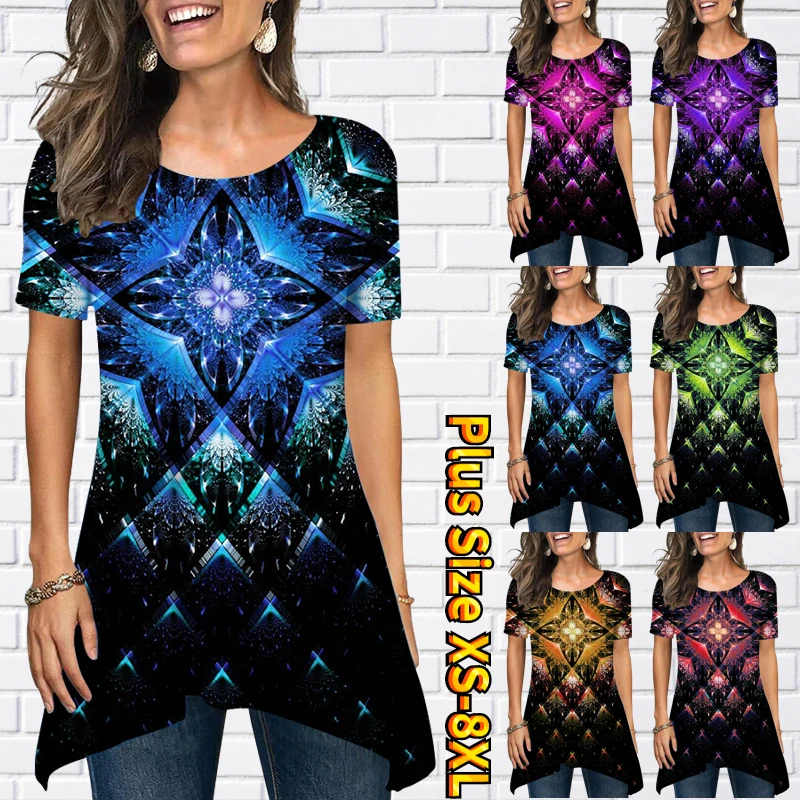 

Женский винтажный пуловер, элегантный повседневный топ с круглым вырезом и принтом, летний трендовый топ с коротким рукавом, 2023