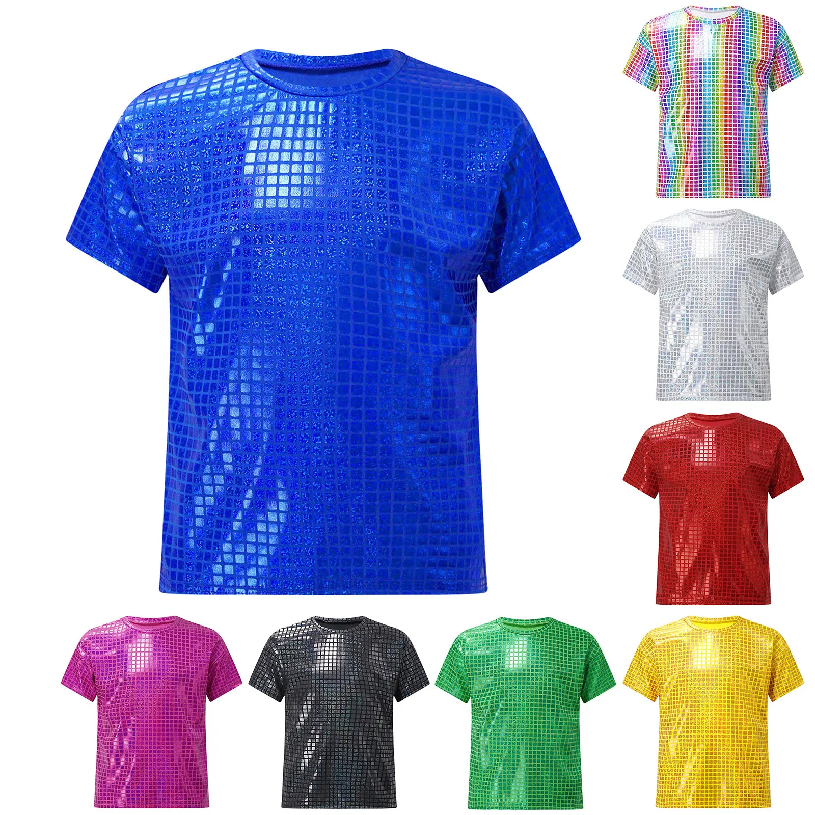 Футболка для девочек и мальчиков летняя модная блестящая клетчатая футболка с