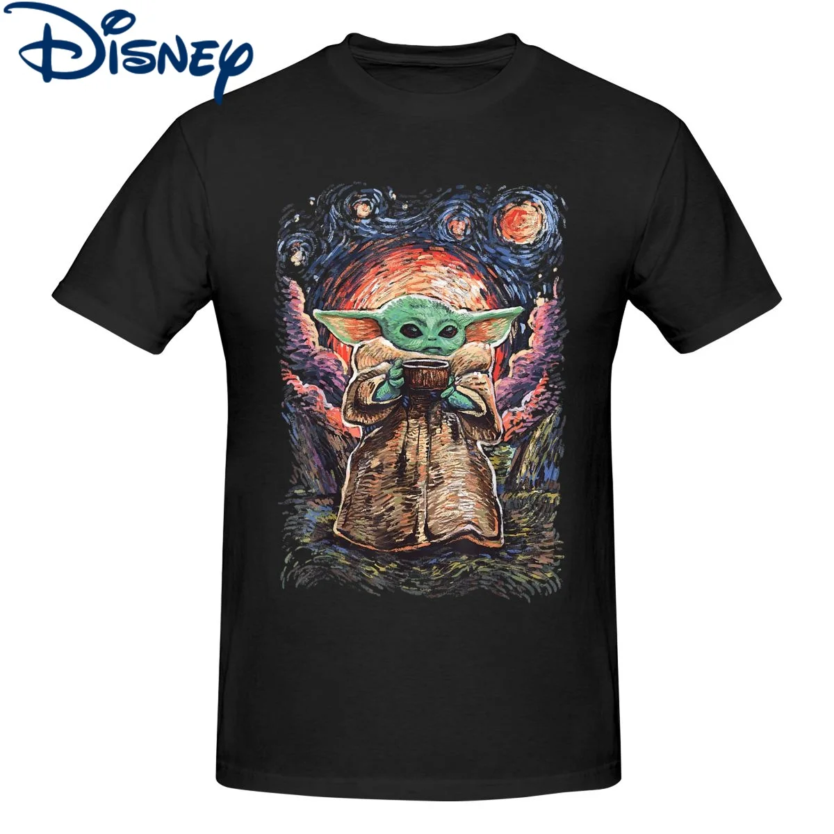 

Disney Star Wars T Shirt Men's Cotton Fun T-Shirts Crewneck The Child Starry Night Tees Short Sleeve Disney Clothes Gift Idea