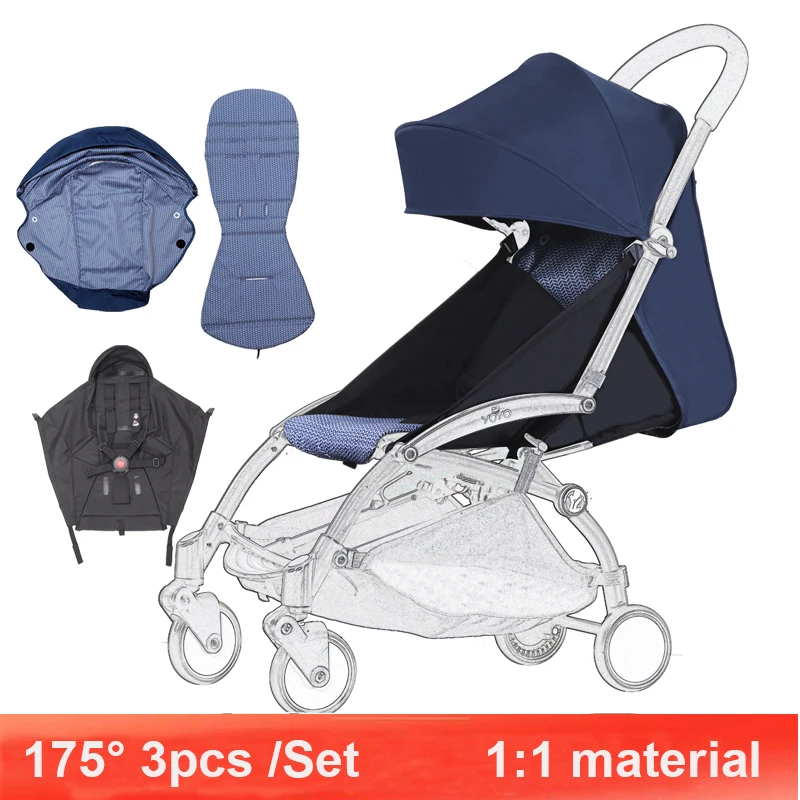 3pcs/set 175° Adjustable Canopy Cover Cushion Stroller Accessories Water Proof For Babyzen Yoyo Yoya Pram Sunshade Seat Mattress