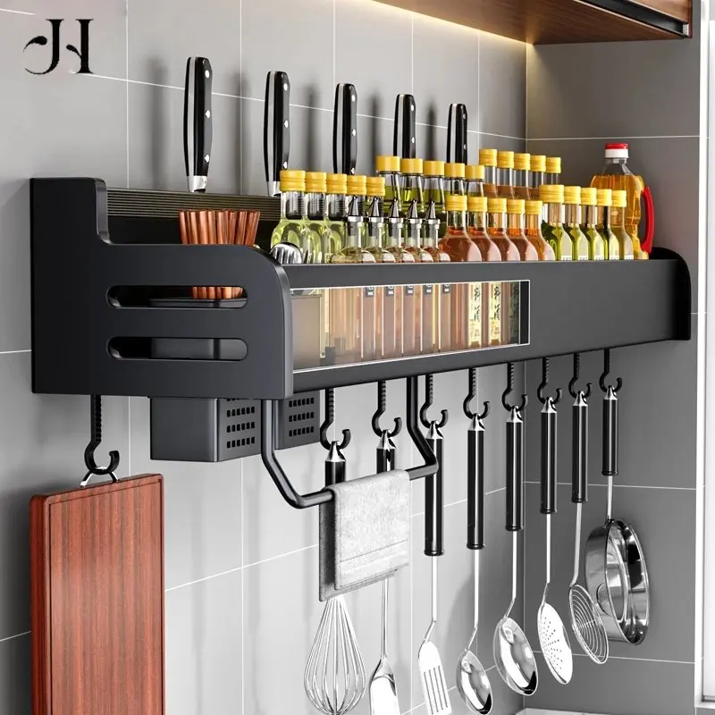 

Multipurpose Kitchen Rack Wall-mounted Aluminum Kichen Organizer Spices Rack Kitchen Utensils Organizer