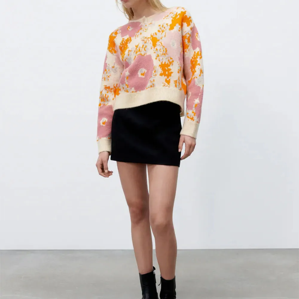 

Женский жаккардовый свитер на пуговицах, пуловер с круглым вырезом и длинным рукавом в стиле ретро, 2022