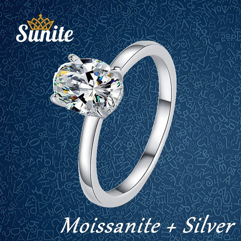 

Sunite 2.0cttw Oval Cut Moissanite Diamond Ring for Women Engagement Love Band Gold Plated 925 Sterling Silver Birthday Gifts
