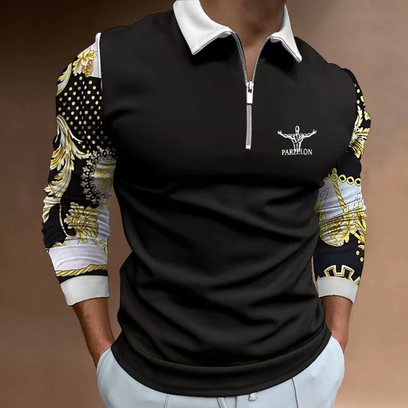 

Autumn 2022 men's fashion T-shirt oversized long sleeve men's casual T-shirt long sleeve printed shirt lapel collar fat man T-sh