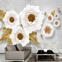 custom 3d photo hand painted white flowers brick wall mural bedroom living room tv sofa background non woven embossed wallpaper