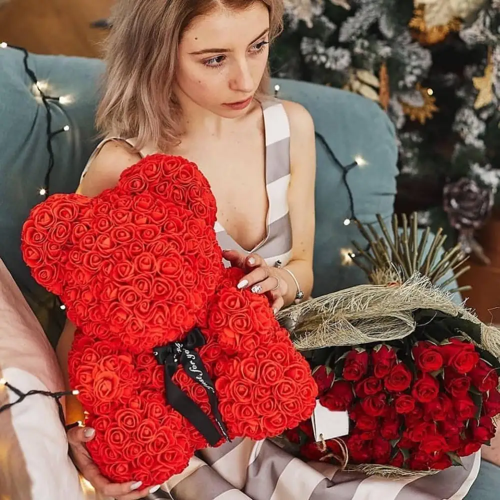 25 см/40 см плюшевый розовый медведь искусственный цветок Роза медведя