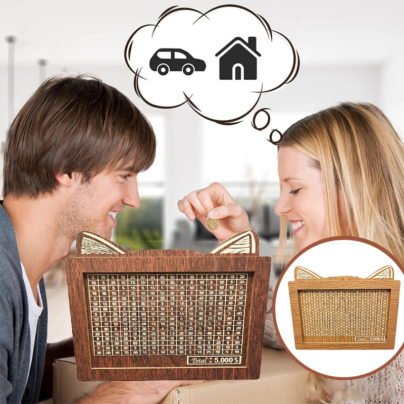 Коробка для наличных денег со счетчиком копилка с кошачьими ушками стираемая