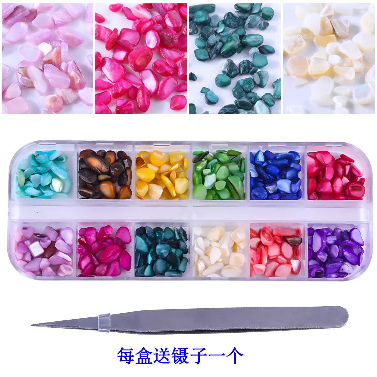 

Nail Art Shell Stone 12 Color Colored Stones Free Tweezers Long Bar Box Jewelry Set Nail Art