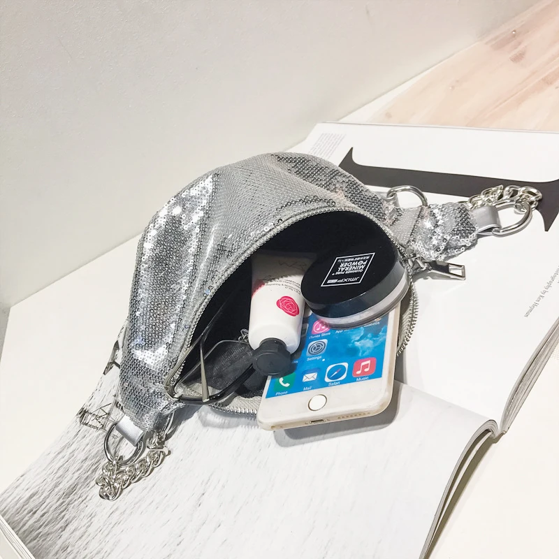 Поясная сумка с пайетками для женщин модная нагрудная сумочка на ремне кошелек