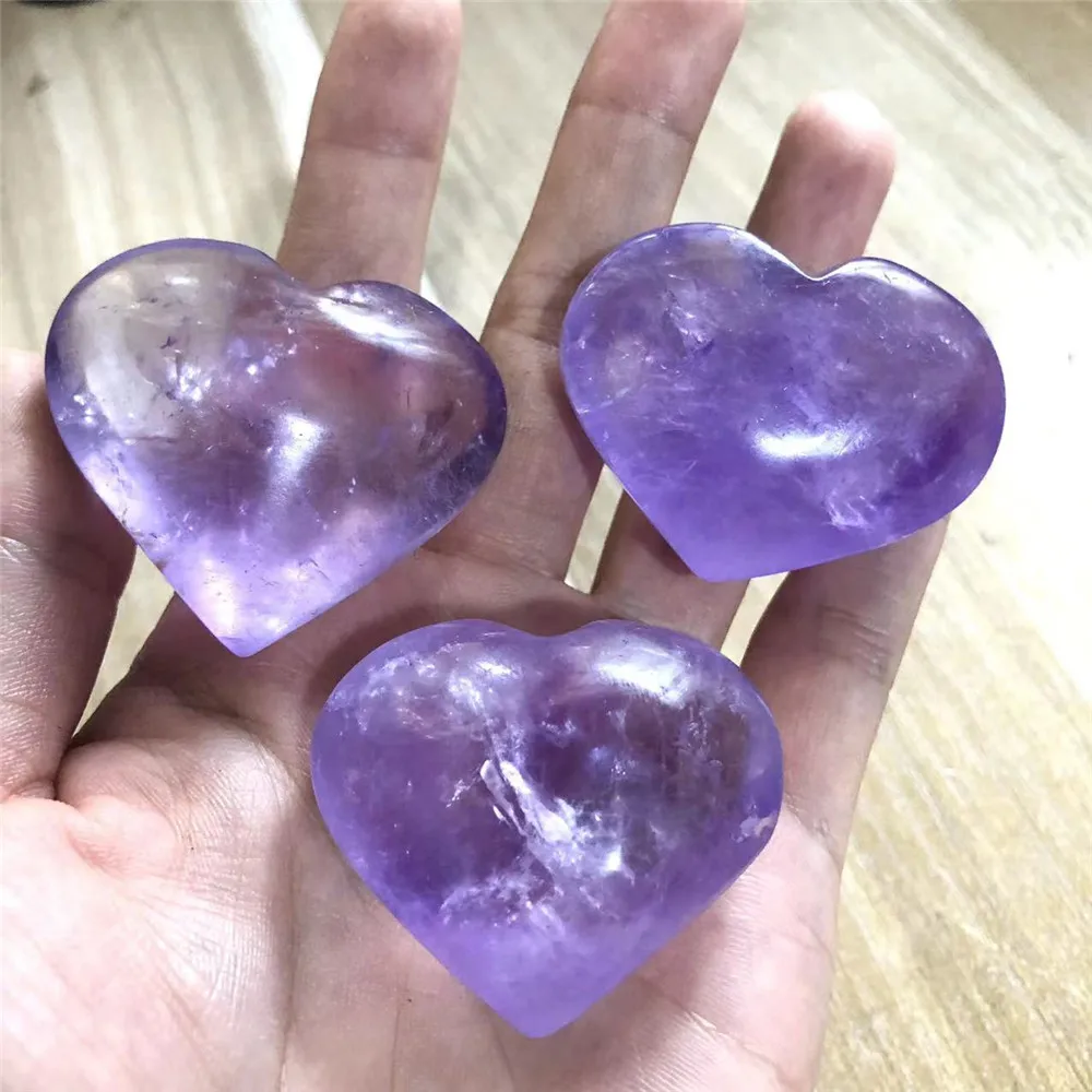 

1pcs High Quality Heart Natural Clear Amethyst Crystal Heart Reiki Healing Crystal Gemstone Palm Stones For Home Decoration