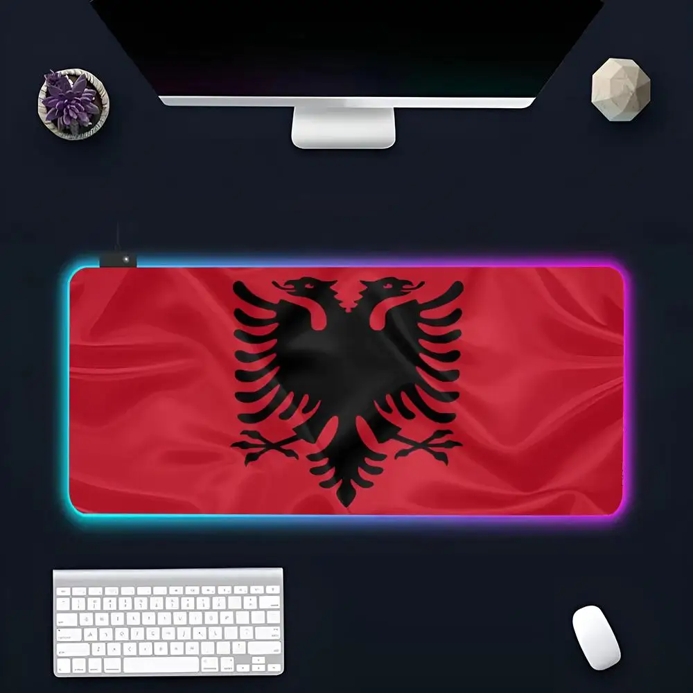 A-Albania F-Flag MINISO Коврик для мыши RGB Игровой коврик Светодиодные большие коврики