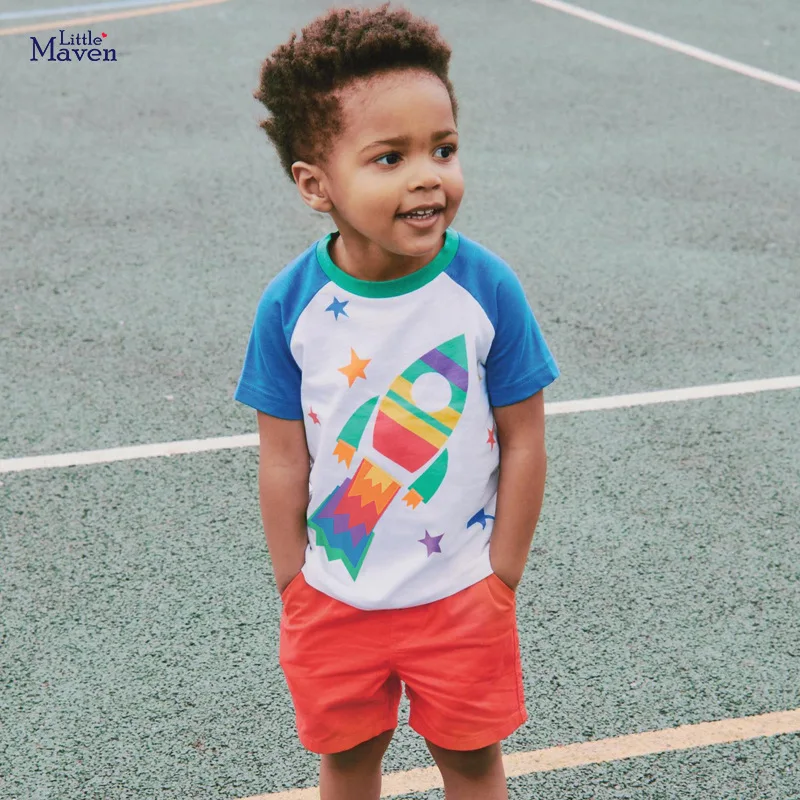 

Little maven 2023 Baby Boys Summer Clothes Sets Cotton Crocodile Cartoon Lovely Lined Tops and Pants for Kids 2-7 year