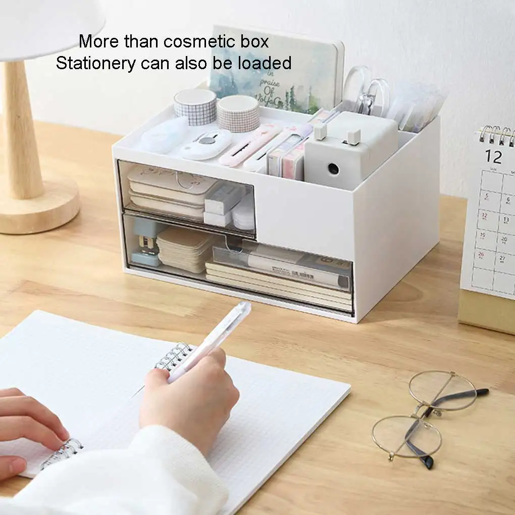 

Pens Pencils Scissors Table Organizer with Drawer Household Desktop Multi-layer Makeup Tool Stationery Storage Box