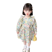 2022 new elegant baby girl long sleeve flower print dresses princess kids floral cotton dress for toddler age 2 3 4 5 6 7 years