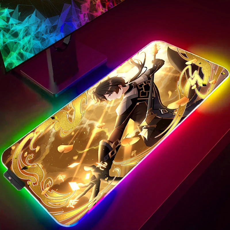 

Genshin Impact LED Light Gaming Mouse Pad RGB Mousepad Xxl Gamer Carpet Accessories Kawaii Desk Mat 900X400 Pc Luminescence Mice