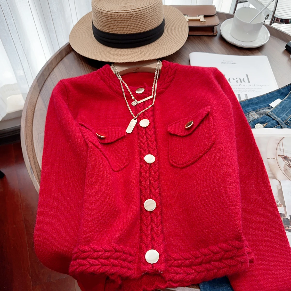 Гуанчжоу тринадцать линий хитовые товары ~ Изящный вязаный кардиган свитер