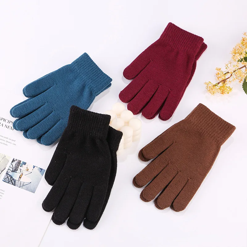 

1 Pairs Women Men Warm Winter Touch Screen Gloves Stretch Knit Mittens Wool Full Finger Guantes Female Crochet Glove