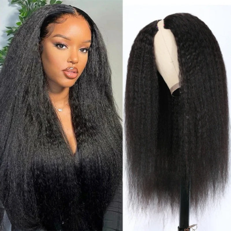 Sunber Kinky Straight V Part 100% Human Hair Wig Half Remy Glueless Wig QUICK & EASY AFFORDABLE Yaki Straight Human Hair Wig