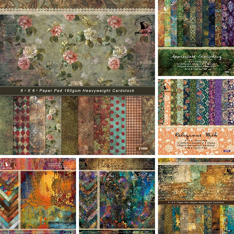 

12 Sheets Vintage Printed Note book Paper DIY Album Scrapbook Paper Background Paper 6Inches Patterned Paper Art Handmade Crafts