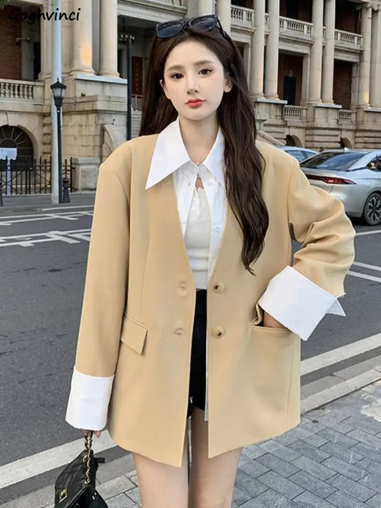 

Blazers Women Fake 2 Pcs Korean Style Panelled Fashion Streetwear Ladies Temperament Chic Fashion Simple All-match Loose Ulzzang