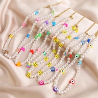 korean trendy simulated pearl choker necklace for women bohemian colorful handmde face bead collar random color jewelry 2021