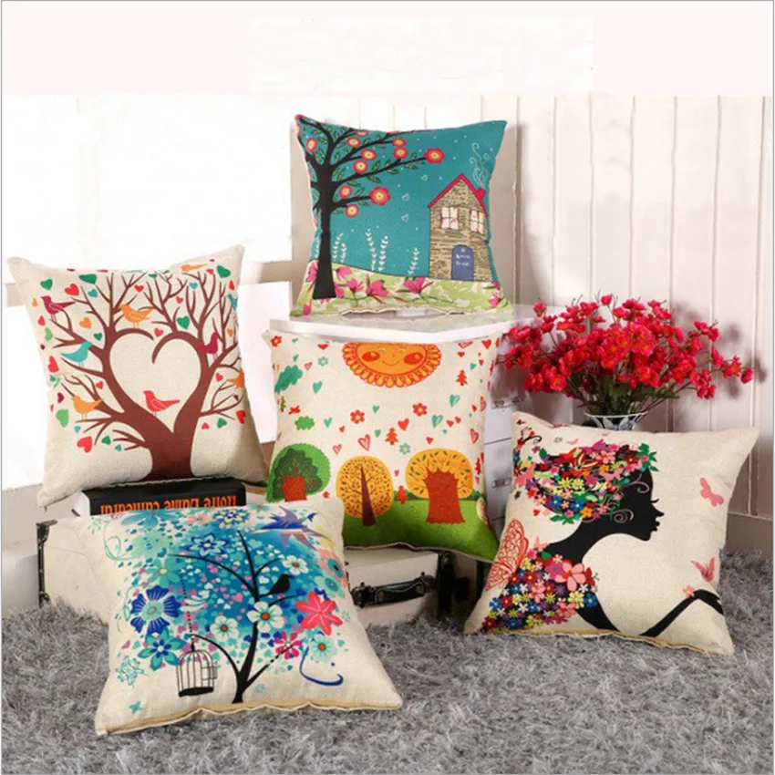 

Nantong Bed Decoration Supplies Summer Breathable Thick Linen Fabric Cartoon Sofa Pillow Cushion Cushion Living Room Decoration