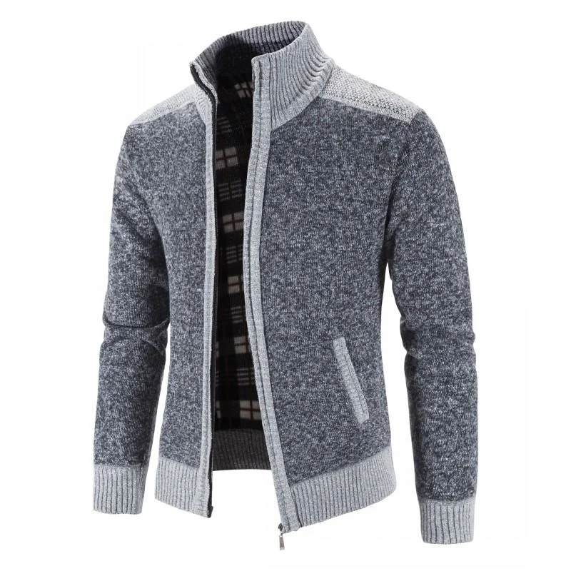 

2022 Men's Wool Coat Fashion Patchwork Cardigan Knitted Jacket Thin Coat Fit Thick Collar