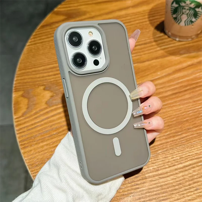 

Translucent Matte Magnetic Hard Back Phone Case For iPhone 15 14 13 12 11Pro Max Plus Frosted Shockproof Wireless Charging Cover
