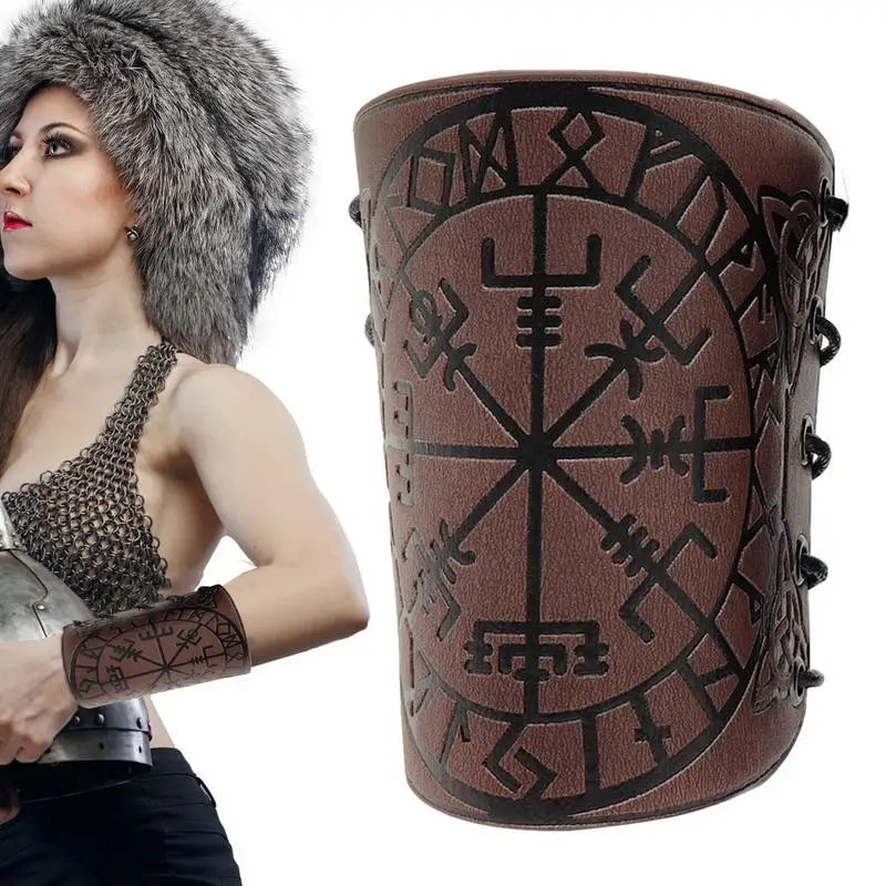 

Leather Bracers Embossed Norse Symbol Faux Leather Arm Armor Holiday Gifts For Boys Men Friends Colleagues Families Christmas
