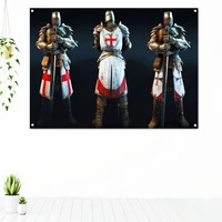 knight templar flag banner medieval warrior armor painting wall hanging hang on the wall 4 grommets custom flag home decoration