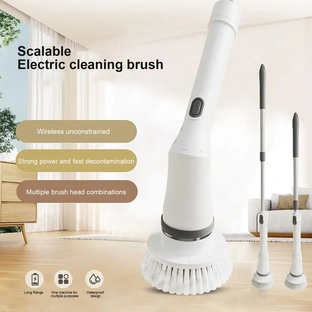 

1 Set Electric Cleaning Brush Set Labor-saving Adjustable Speeds 6 Brush Heads Powerful Cordless Dust Brush Home Supply