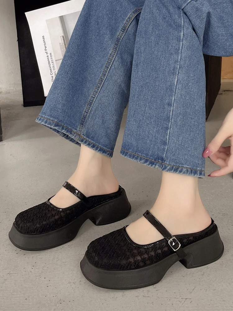 

Женские сетчатые шлепанцы, сандалии на толстой платформе, повседневная обувь для дома и офиса, тапочки с ремешком на пятке, лето 2022