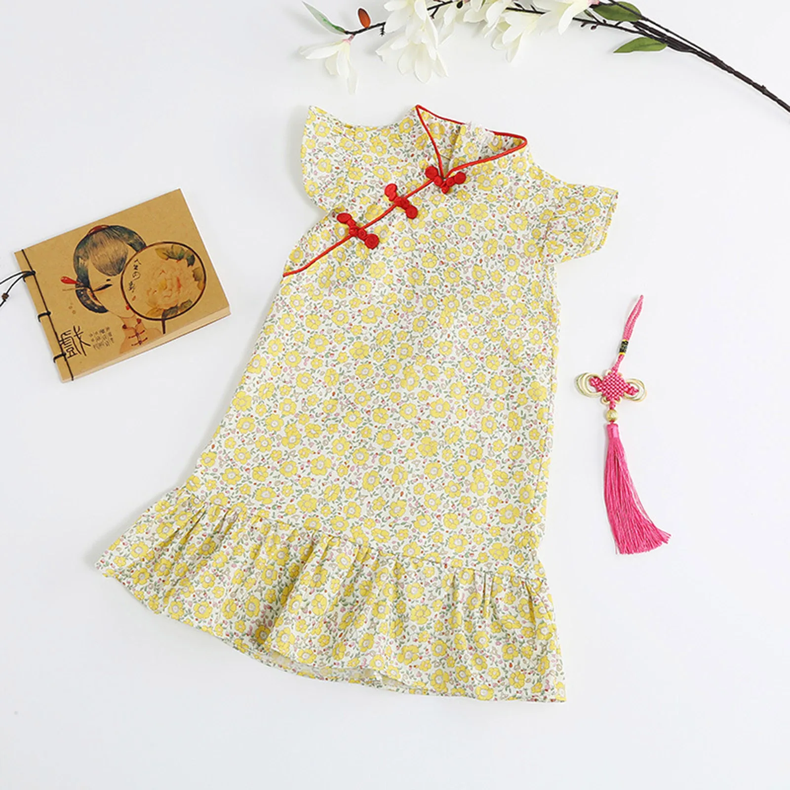 

Kids Toddler Infant Newborn Baby Girls Ruffled Sleeve Floral Cheongsam Princess Dress Outfits Personalized Dress