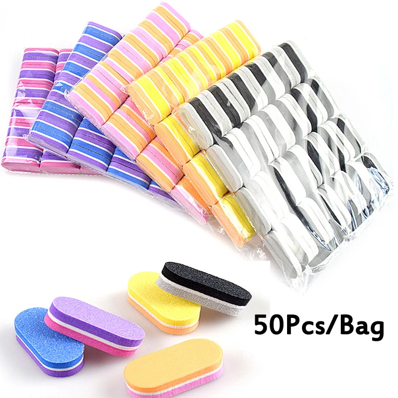 

50 шт., двухцветные мини-пилки для маникюра и педикюра