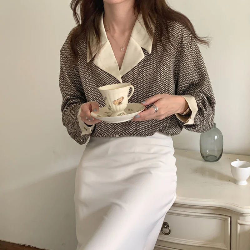 

Rachel French Retro Blazers Shirts Notched Office Lady Casual All 2022 Women Gentle Slim Loose Fashion Tops Clothe