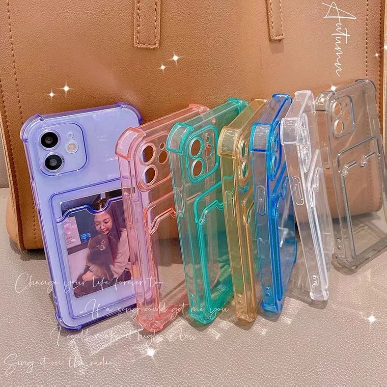 

Simple Transparent Silicone Wallet Case for iPhone 12 11 Pro XS Max SE X XR 6 6s 7 8 Plus Shockproof Lens Protection Card Cover