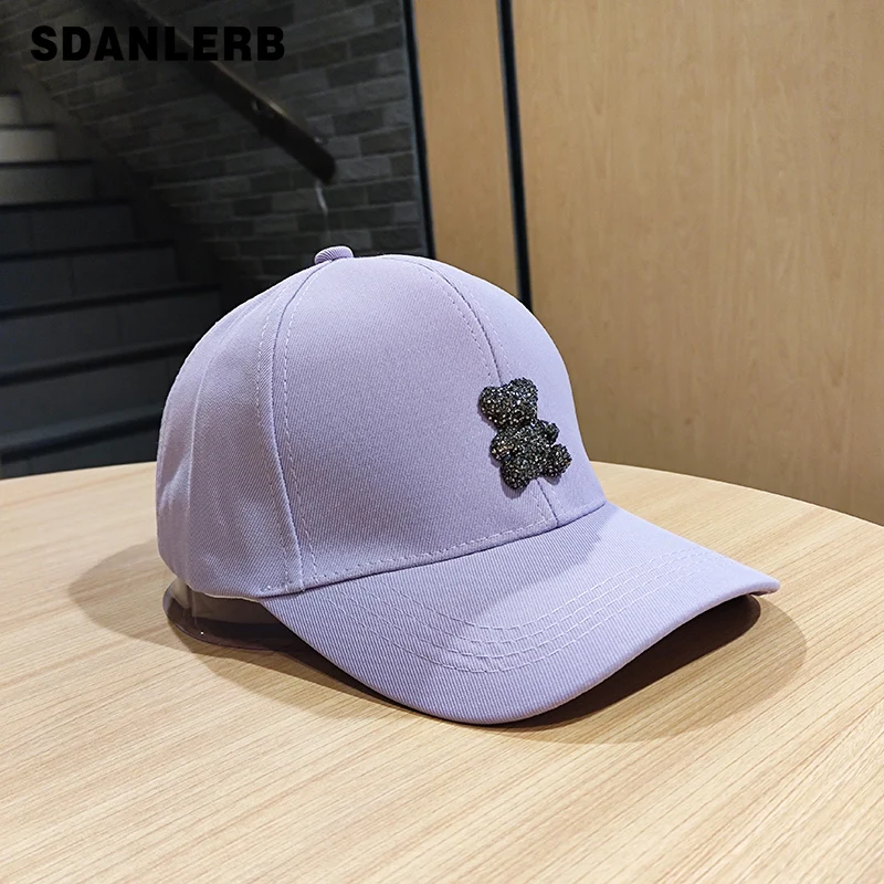 

Cute Rhinestone Baseball Cap Women's Spring and Summer Solid Color Peaked Cap Casual Slimming Unisex Adult Visor Sun Hat