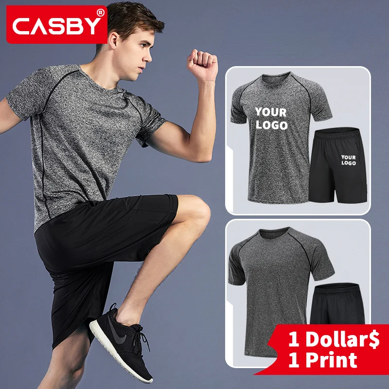 Custom Logo New Outdoor Sports Suit Men's Two-piece Set Gym Running Fitness Clothes Quick Drying Clothing for Male |
