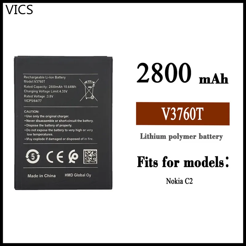 

New 2800mAh V3760T Battery For Nokia C2 2020 TA-1204 Mobile Phone Battery V3760T