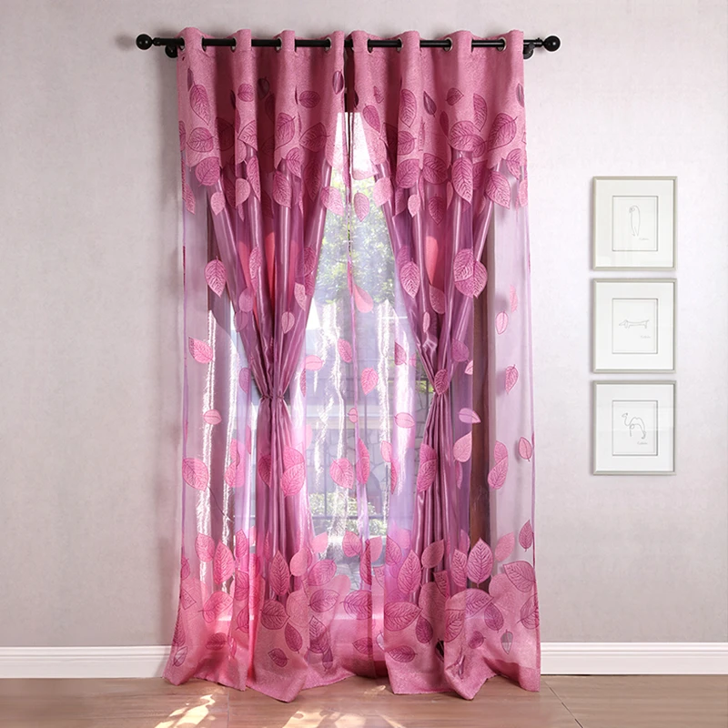 

2 Layer Leaves Burnout Tulle Curtains for Bedroom Luxury Window Curtains for Living Room Faux Silk Feeling Curtains for Kitchen