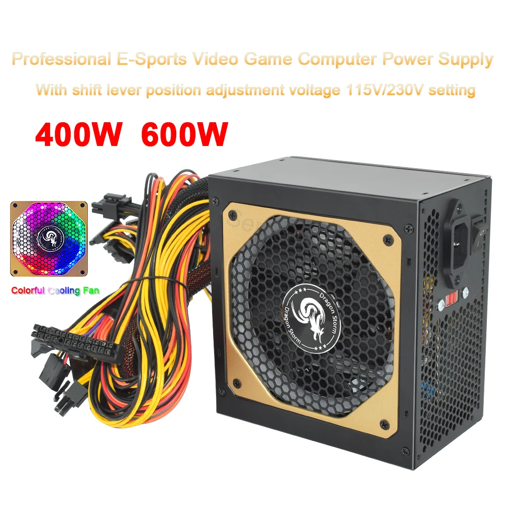 Блок питания для ПК, 20 + 4 контакта, 12 В, ATX, 400 Вт, 600 Вт, RGB, 110-230 В