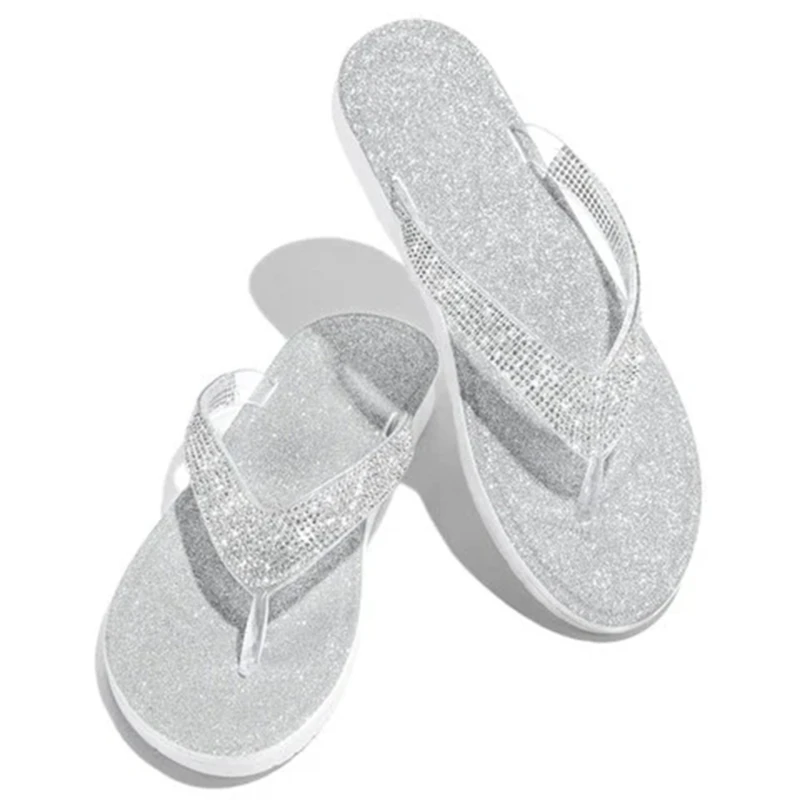 

Women Flip Flop Slippers Slides Bling Rhinestone Ladies Shoes Casual Summer Flat Female Crystal Glitter Woman Plus Size 2022