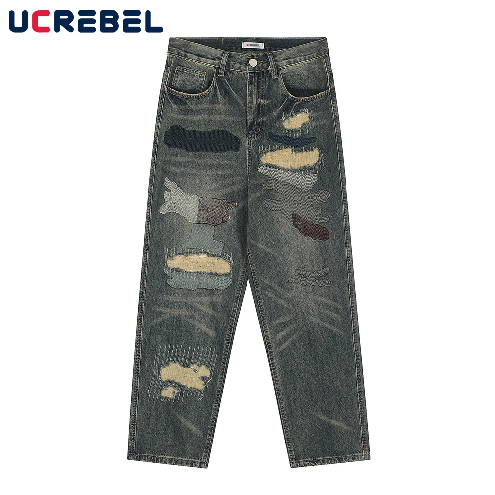 

Брюки мужские рваные джинсовые, свободные прямые штаны, уличная одежда, варенные повседневные джинсы, весна