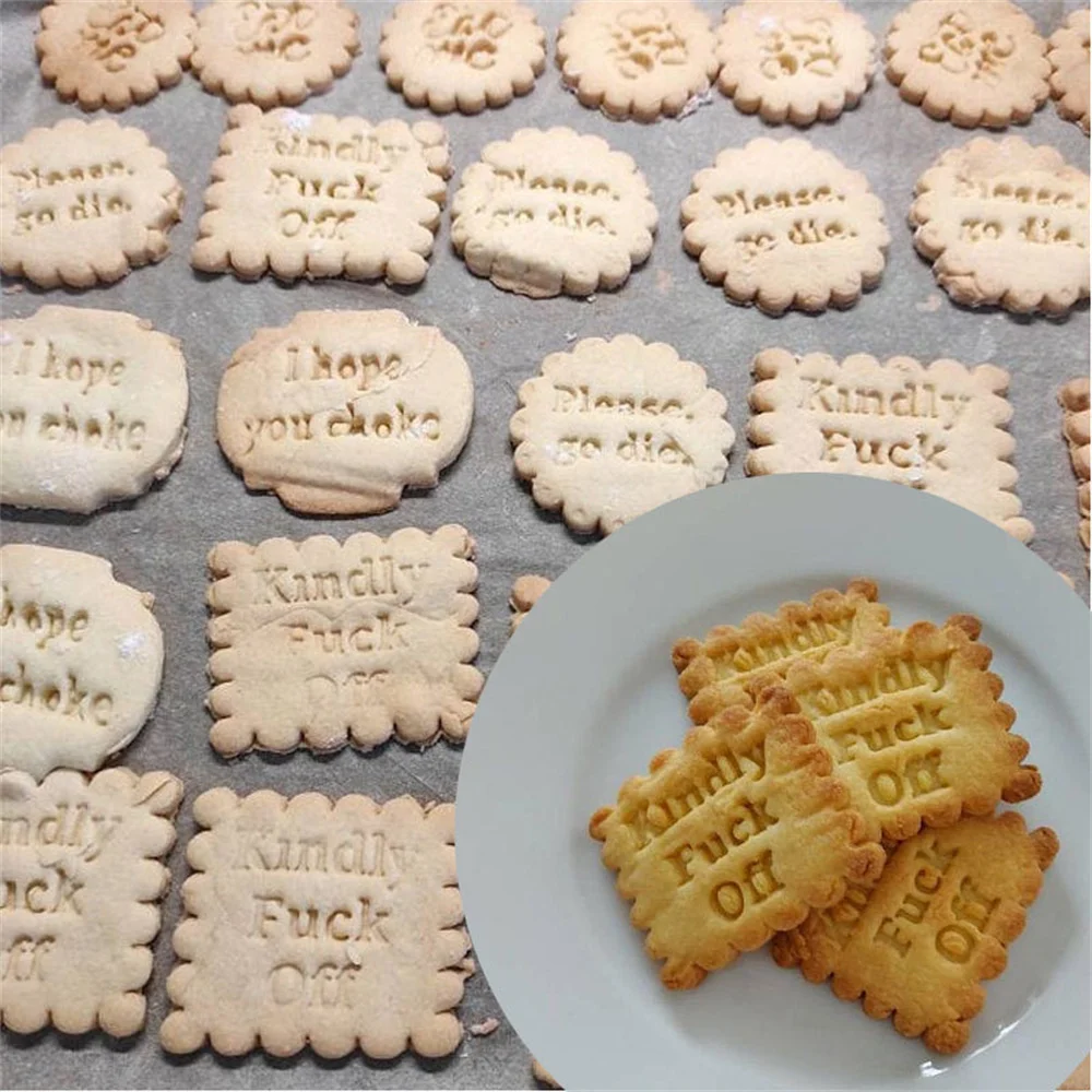 

4pcs Cookie Mold Cutters Good Wishes Biscuits Making Tool Funny Letters Molds for Pastry Cake Cookie Stamps Bakeware Accessories